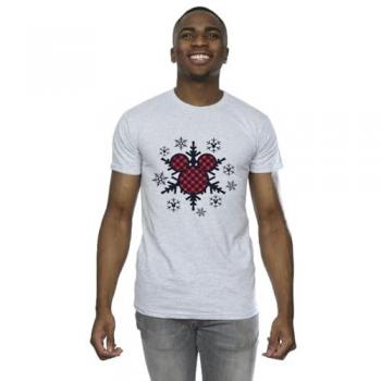 Mickey Mouse Gingham Snowflakes T-Shirt, Grey, Men’s, 3XL (Disney)