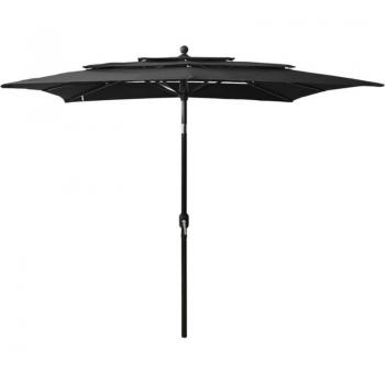 Parasol 3 Niveaux Noir – Mât en aluminium, 2,5 x 2,5 m, pliable, manuel