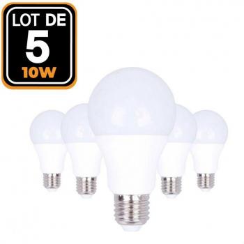 Pack 5 Ampoules LED E27 10W 6000K Blanc Froid – Lumière Intense