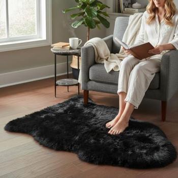 Infinity Leather Unisex Wool Rug – 90 × 60 cm, Black