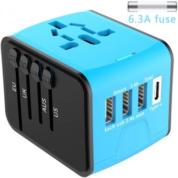 EXTSUD Global Adapter: 3 USB, Type C, Ersatzsicherung für US/UK/EU
