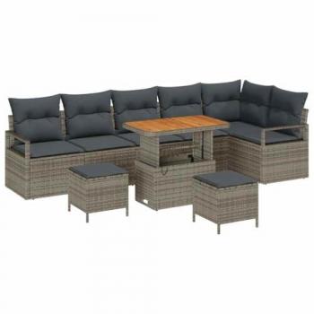 Sofa de jardin 9 pièces avec coussins en poly rotin gris