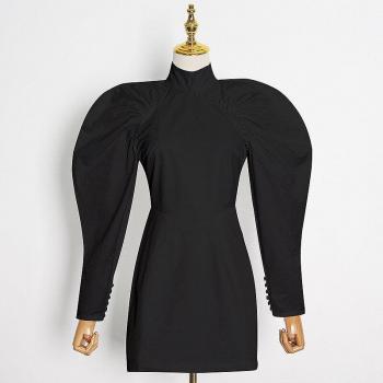 Fall‑Ready White Mini Dress, Long Sleeve, Stand Collar, High Waist