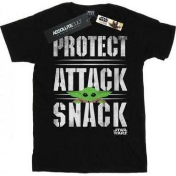 Star Wars The Mandalorian Protect Attack Snack Women's Cotton Boyfriend Tee Black