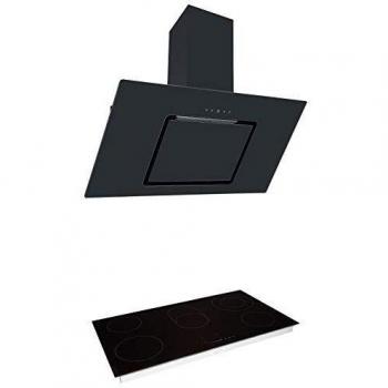Cookology 90cm Ceramic Cooktop plus Black Designer Touch Control Angled Hood Kit