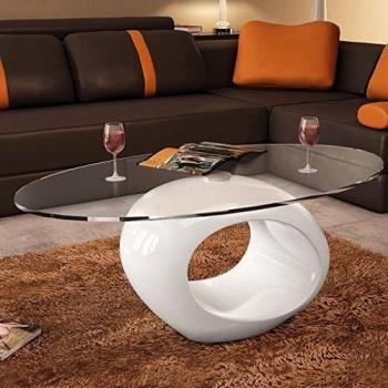 Mesa de centro ovalada con tapa de cristal blanco