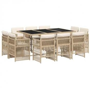 VidaXL Garten-Essgruppe mit Kissen 11-tlg. Beige Poly Rattan