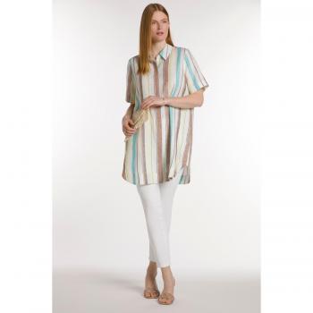 Plus Size Smocked Back Linen Tunic Blouse in Brown