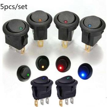 Set de 5 interruptores de palanca redondos 12V con luz LED impermeable