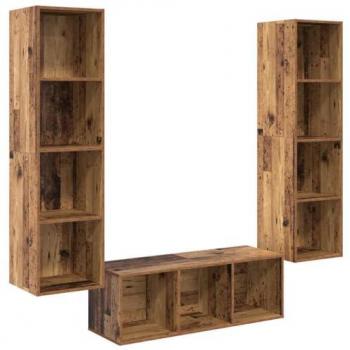 Classic Forest TV Storage Trio – 3‑Piece Wall Mount, 37×37×142 cm