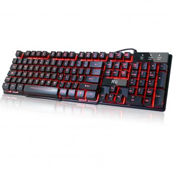 Pro RK100 Gaming Keyboard 3 Color LED Backlit Mechanical Feeling Black UK Layout