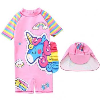 Girls 1-7Y Unicorn Bathing Suit Set with Hat