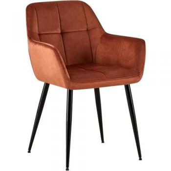 Silla Emia en terciopelo marrón con reposabrazos