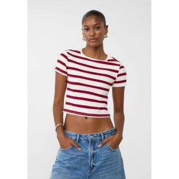 Deep Crimson Patterned Crop T‑Shirt – Size L