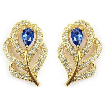 Elegant Blue Flora Gold Plated Earrings with White Sapphire