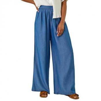 Blue Pleated Full‑Length Trousers – Roman