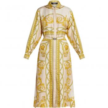 Versace Women's Beige Golden La Coupe Des Dieux Silk Dress, Small