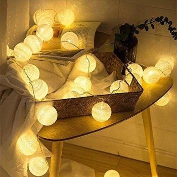 ELINKUME® Baumwollkugeln Lichterkette – 20 LEDs, 4 m, warmweiß, USB‑Versorgung