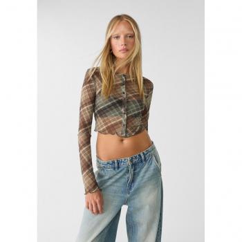Camicia corta quadri tulle Stradivarius Pietra S