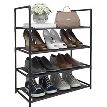 Stoffregal Schuhschrank Schwarz, 4 Ablagen für 12 Paar Schuhe, 60x28x71 cm