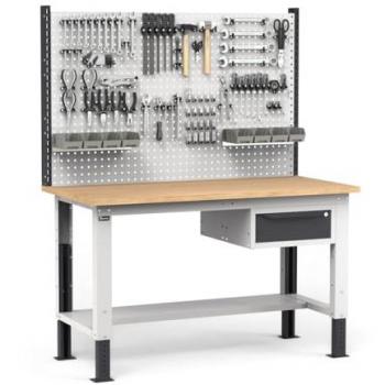 Work Up banco regolabile 150 cm – piano traforato, cassetto singolo, colore antracite