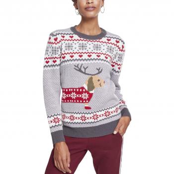 Urban Classics Ladies Christmas Sweater Dackel grün weiß rot