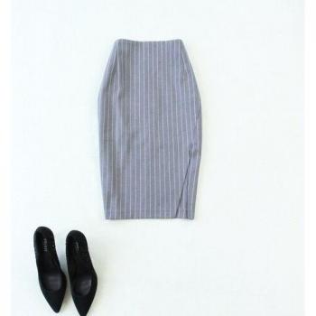 Gray Striped Blazer and Skirt Two-Piece Suit for Women