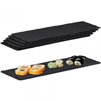 Slate Board Set of 6, Large Oblong Serving Platters, Writable, 30x10cm, Anthracite
