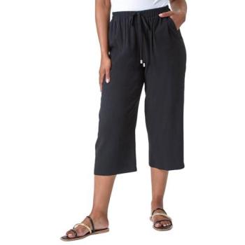 Petite Linen Cropped Wide Leg Pants (Black) – Size 16