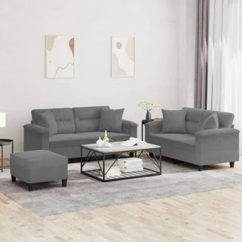 VidaXL 3-tlg. Mikrofaser Sofagarnitur Dunkelgrau mit Kissen
