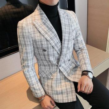 Veste décontractée à carreaux pour homme, style coréen, double boutonnage, 4XL-M