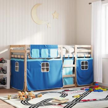Litera con cortinas de madera maciza de pino azul 75x190 cm