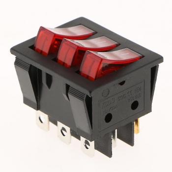 KCD3 Red Rocker Switch 9‑Pin 2X 16A/30A 250V Push‑In