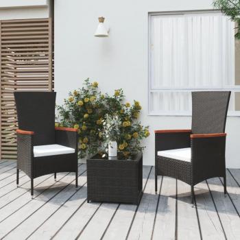 Set Lounge da Giardino 3 Pezzi in Polyrattan e Acciaio Nero