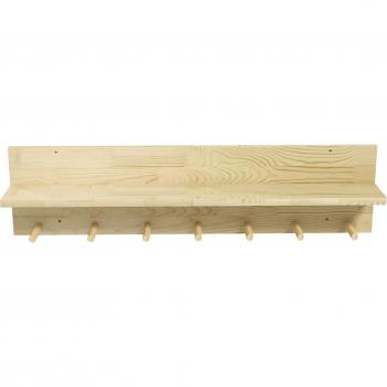 Mensola Portaoggetti in Legno di Abete con 7 Ganci 80x12x20 cm