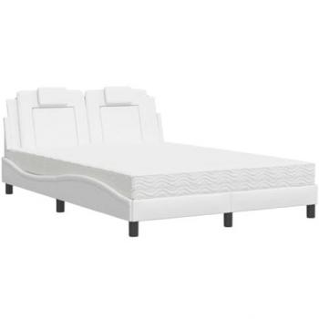 Letto Matrimoniale in Similpelle Bianca con Materasso 140x190 cm