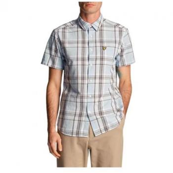 Lyle & Scott Leinen Kurzarmhemd Karo Hellblau M