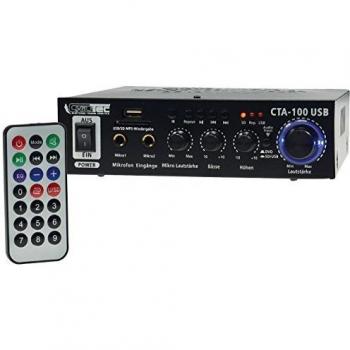 ChiliTec CTA‑100 100‑Watt HiFi-Verstärker – USB, Line‑IN, 12 V / 230 V, Fernbedienung, Schwarzes Gehäuse