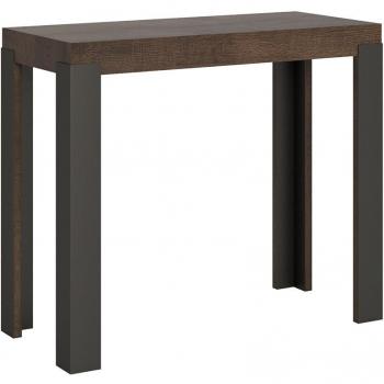 Console Extensible Bois Avec 4 Pieds Bois Et Acier Anthracite Liva 5 Rallonges 2 Pieds-marron-2 Pieds-5 Rallonges