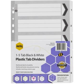 Marbig Manilla Plastic Dividers (Black & White) – 1‑5 Tab