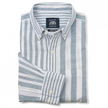 Savile Row Linen‑Cotton Classic Fit Stripe Shirt – Blue/White Edition