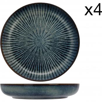 Lot de 4 assiettes en grès à motifs rayés