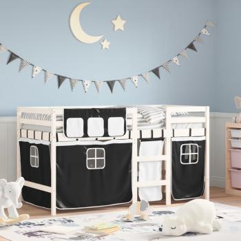 VidaXL Kinderhochbett mit Vorhängen aus Kiefernholz in Weiß und Schwarz