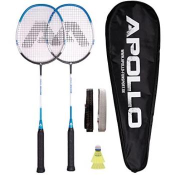 Ensemble Badminton Apollo Pro 800 Carbon – Raquettes avec Housse et Volants – Bleu/Gris