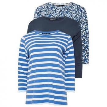 M & Co Lot de 3 Hauts Col Rond Rayés et Animaux