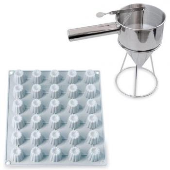 Lot Flexi'Plaque silicone 30 mini-canelés et entonnoir à