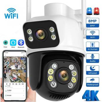 CCTV-Schutzkamera 8MP Outdoor mit WiFi, PTZ, Nachtsicht und Doppelbildschirm