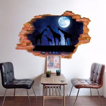 Art Mural 3D Lune et Étoiles Amovible