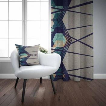 Nordec Geometric Line 3D Print Living Room Bedroom Curtain and Pillowcase