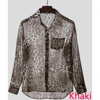 Men's See-Through Leopard Print Top
